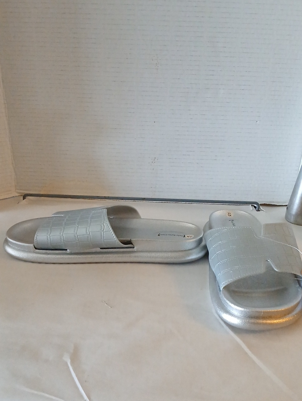 Sole Selection Metallic Silver Slide Sandals